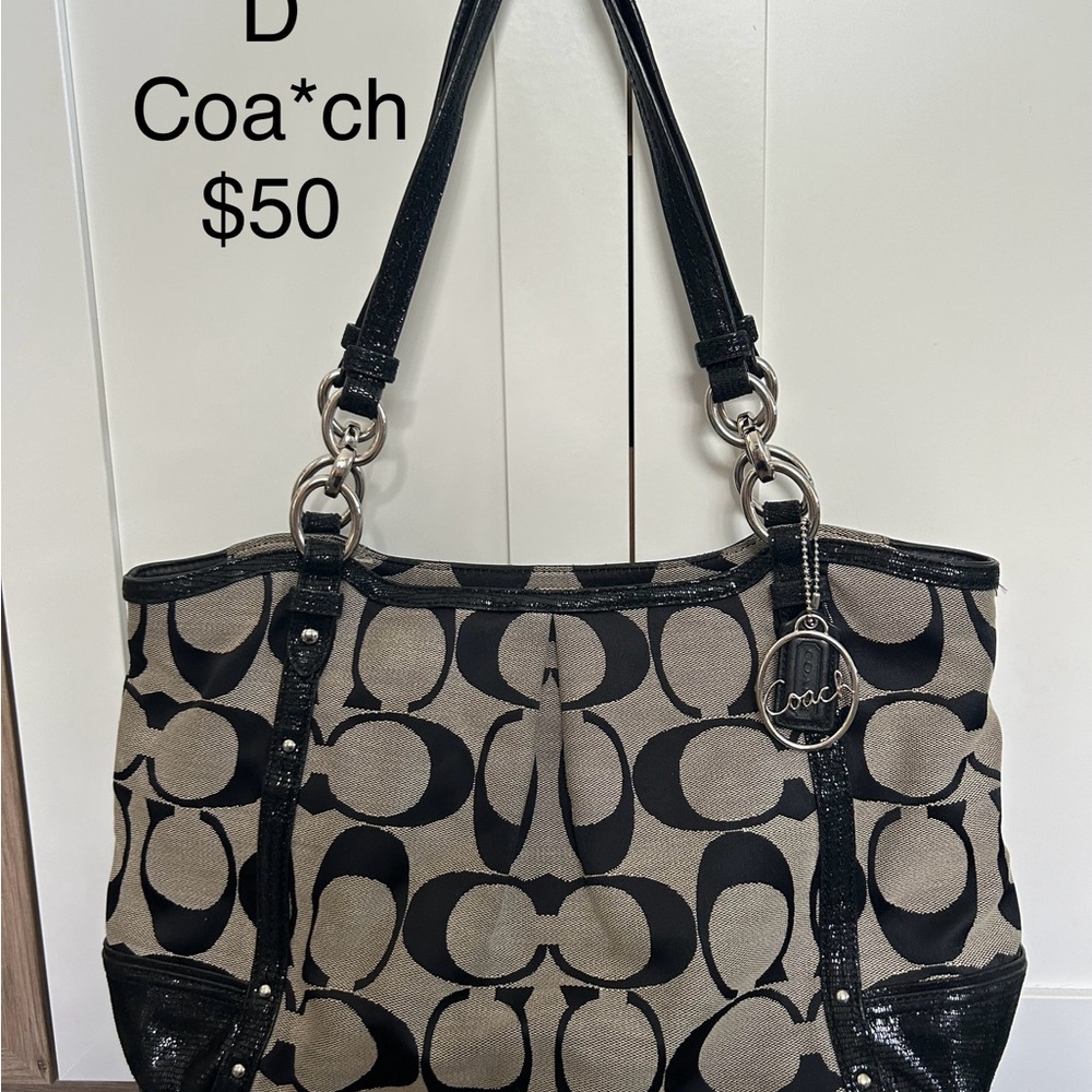 Coach Black and Gray Signature Tote Bag